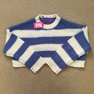 Edikted Blue/White Striped Ozzy Cropped Knotted Sweater